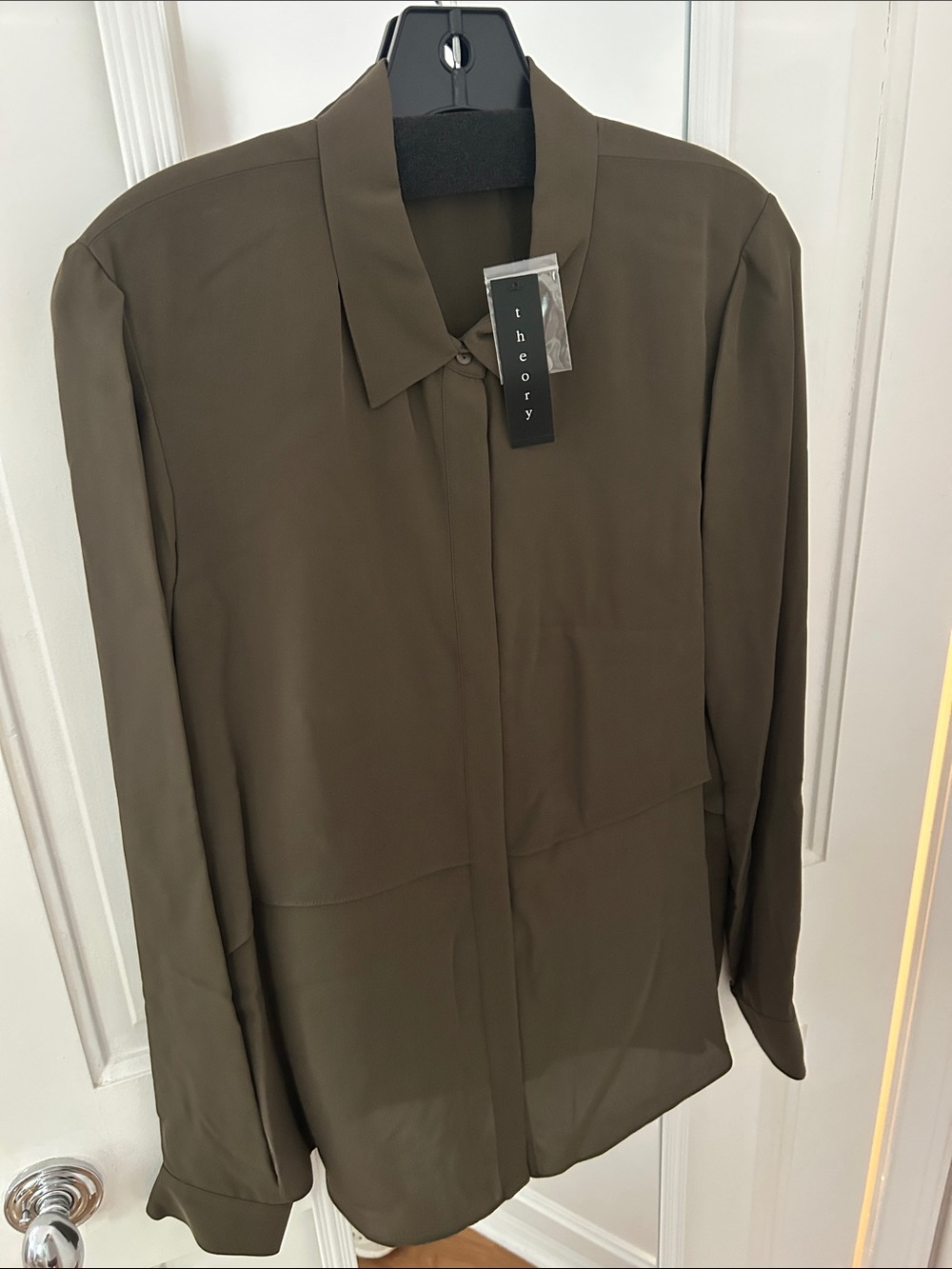 Theory Olive Green Button-Front Shirt